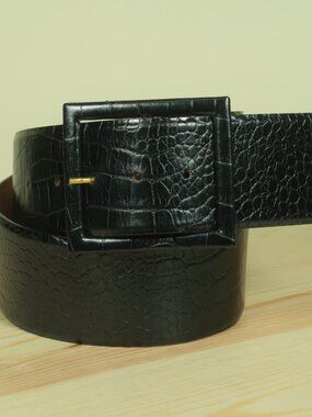 MaxMara Wide Leather Belt Womens M Black Crock Embossed Like New